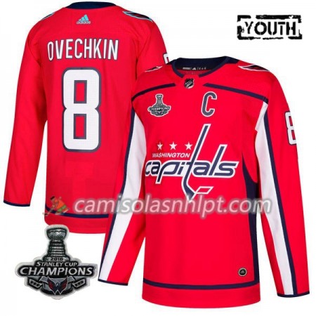 Camisola Washington Capitals Alex Ovechkin 8 2018 Stanley Cup Champions Adidas Vermelho Authentic - Criança